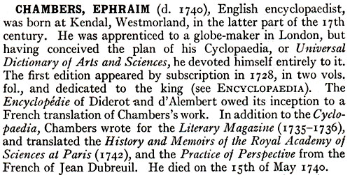 Ephraim Chambers Encyclopaedia Britannica
